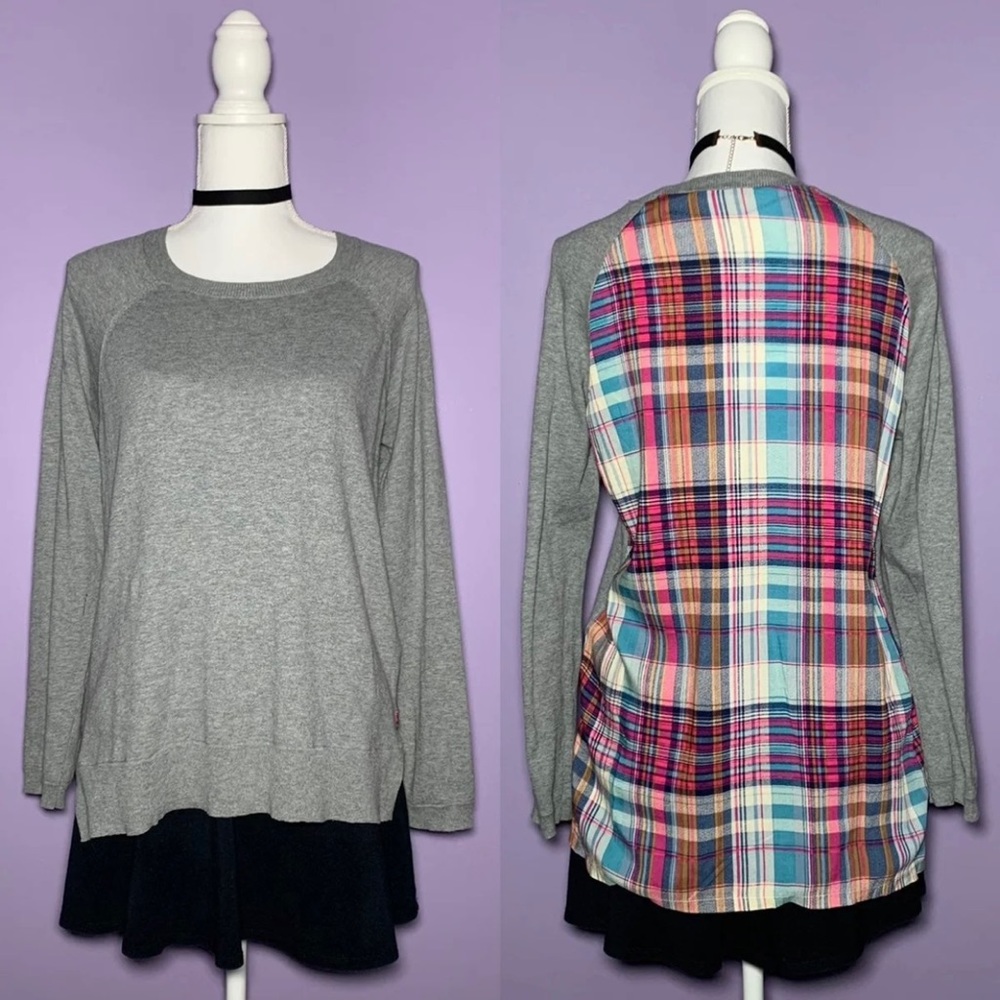 NEW Boutique Colorful Plaid Knit Top